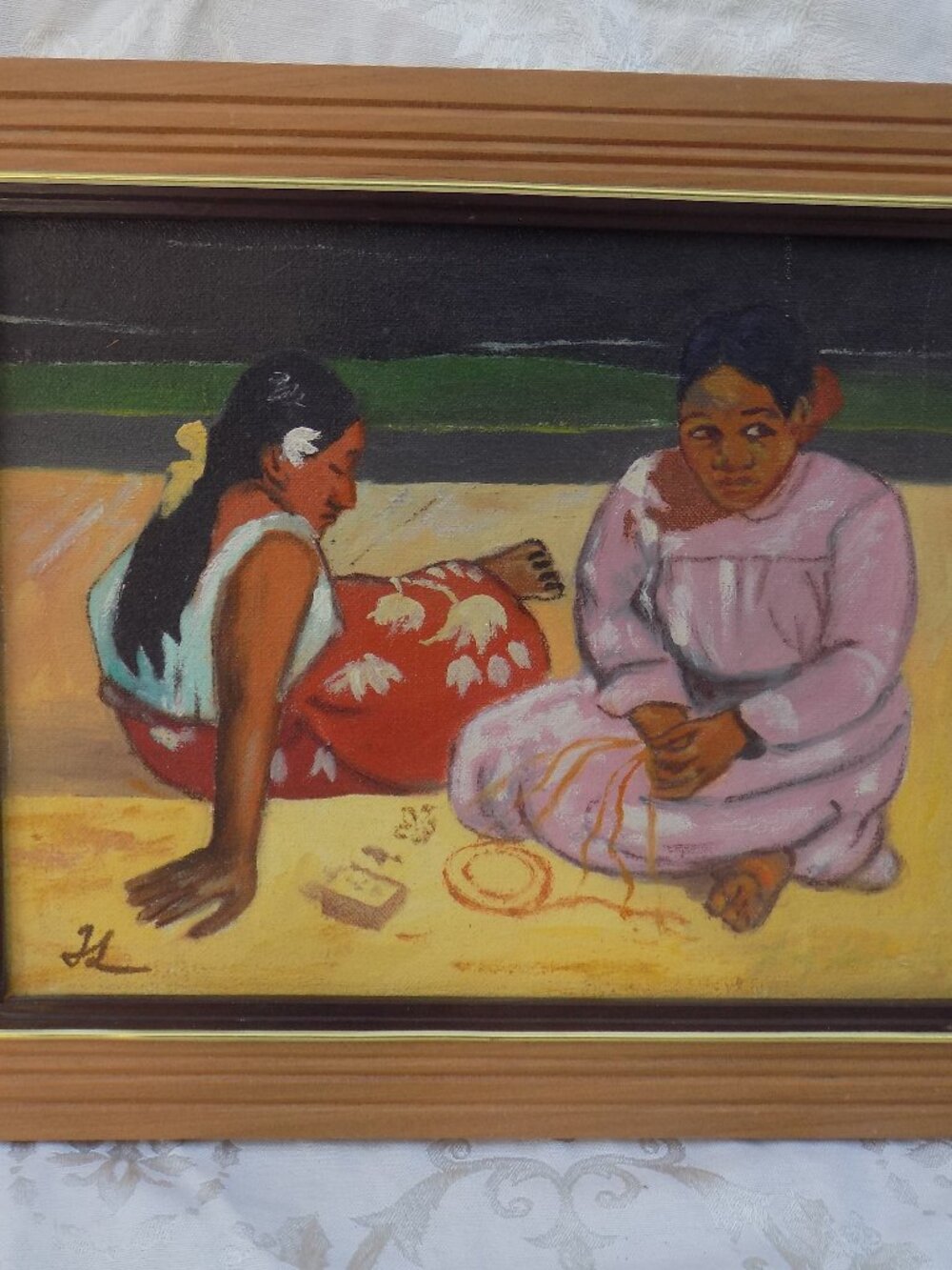 ASIAN Ladies Signed Wall Art Painting Like, Wood Frame, Vintage Home Decor,